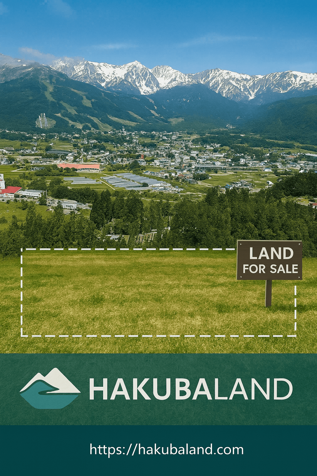Hakuba land for sale with view of Japanese Alps and village